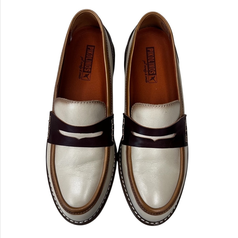 Pikolinos Aldaya Marfil Brown and Cream Leather Loafers Size 38 - Picture 2 of 9